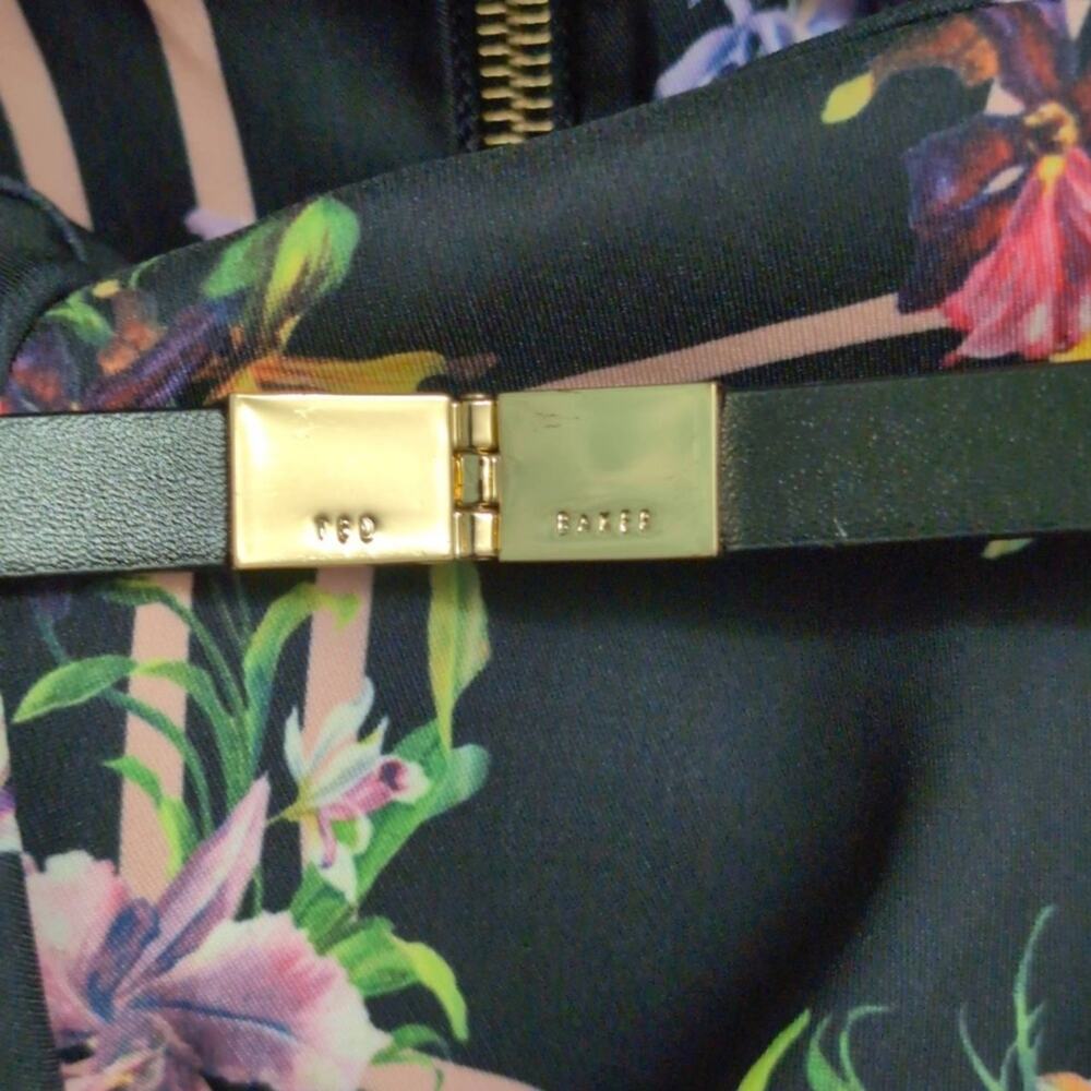 Ted Baker Vianna Gardens Frill Sleeve Dress A-line Black Floral Mini 5 = US 12 - Picture 8 of 15